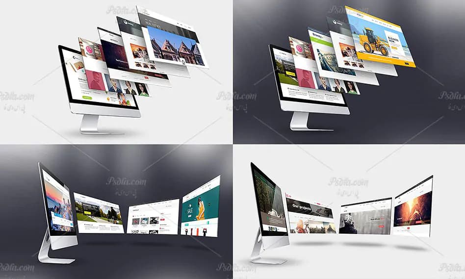 موکاپ صفحه نمایش iMac شرکت اپل به صورت لایه باز