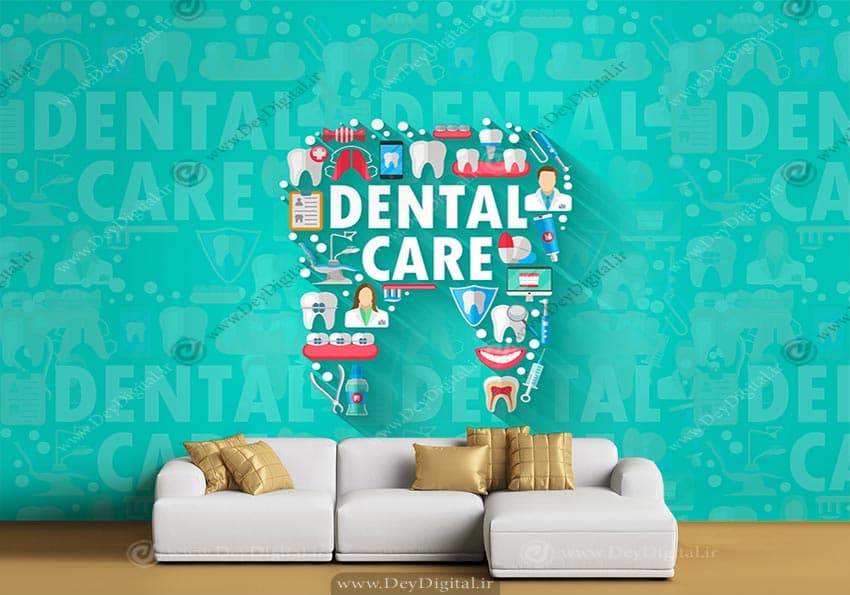 کاغذ دیواری سه بعدی دندانپزشکی طرح دندان با تایپوگرافی BA-6679