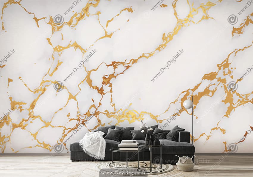 کاغذ دیواری مدل سنگ اسلب سفید طلایی BA-7426
