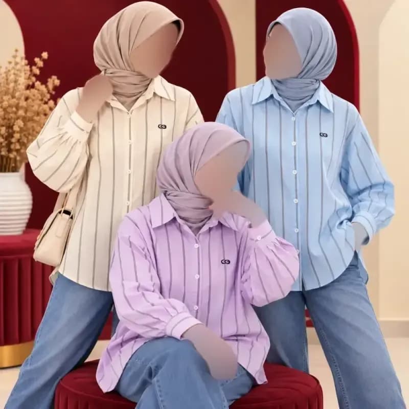 شومیز زنانه راه راه وارداتی دکمه دار فری سایز نخ وارداتی — تصویر ۲