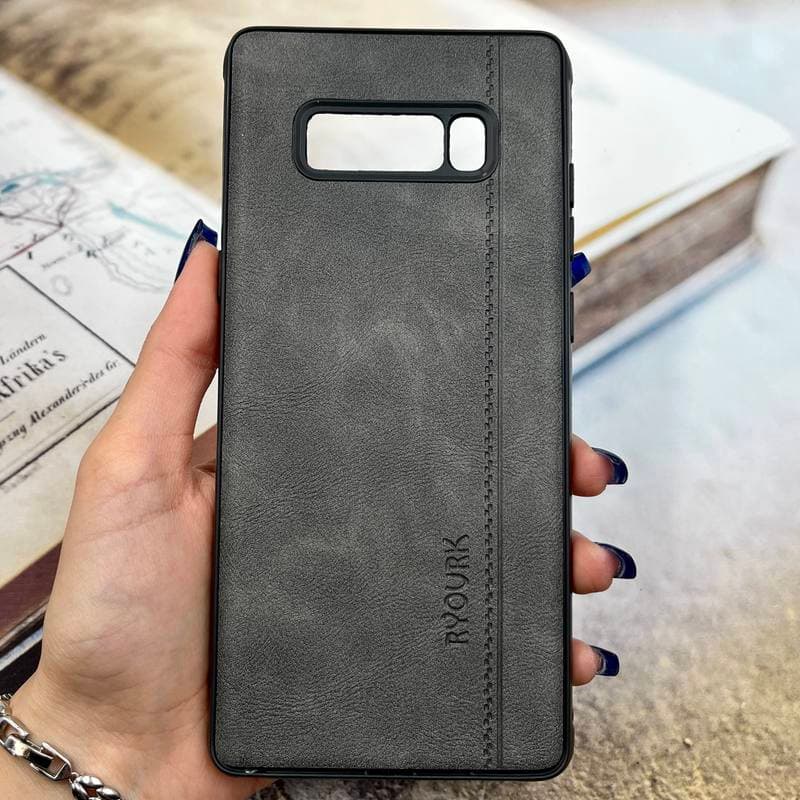 قاب گوشی Galaxy Note 8 سامسونگ چرمی طرح دوخت RYOURK کلاسیک ایربگ دار تیتانیوم کد 401074