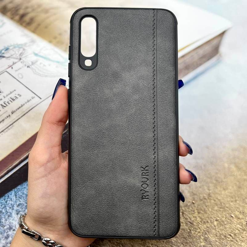 قاب گوشی Galaxy A70 / Galaxy A70S سامسونگ چرمی طرح دوخت RYOURK کلاسیک ایربگ دار تیتانیوم کد 818350
