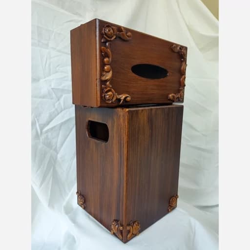 ست سطل و جا دستمال چوبی – سطل زباله – جای دستمال کاغذی – برجسته کاری چوبی مدل کامنا مدل 13143857