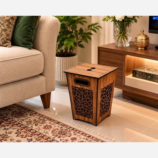 سطل زباله چوبی درب دار کامنا مدل 13143854
