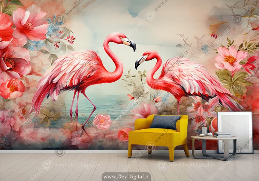 پوستر سه بعدی لاکچری دخترانه طرح فلامینگو HQ-1298