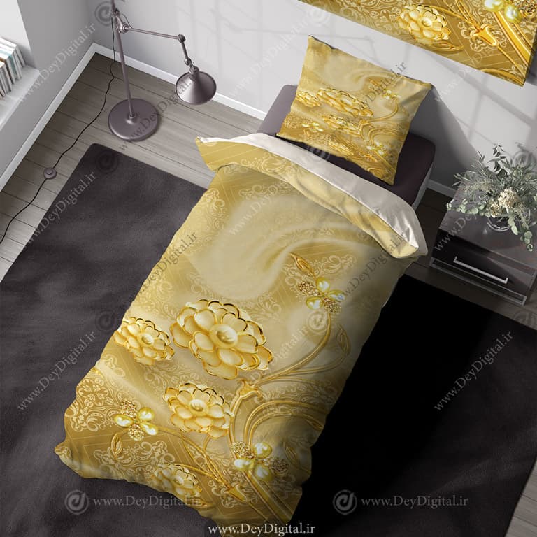 روتختی یک نفره طرح گل طلایی PK-6674
