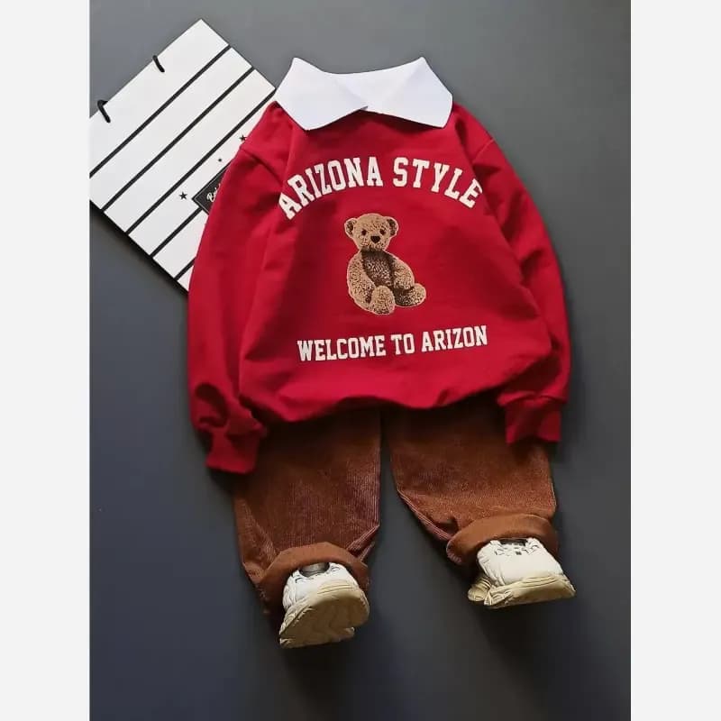 ست پاییزه بچگانه اسپرت بلوز دورس و شلوار مخمل کبریتی سایز 45 تا 60 — تصویر ۷