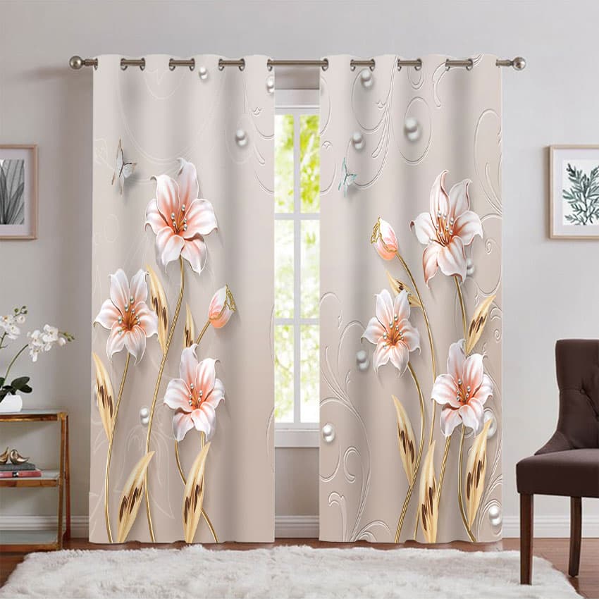 پرده پانچی شیک و ساده طرح گل PK-7487