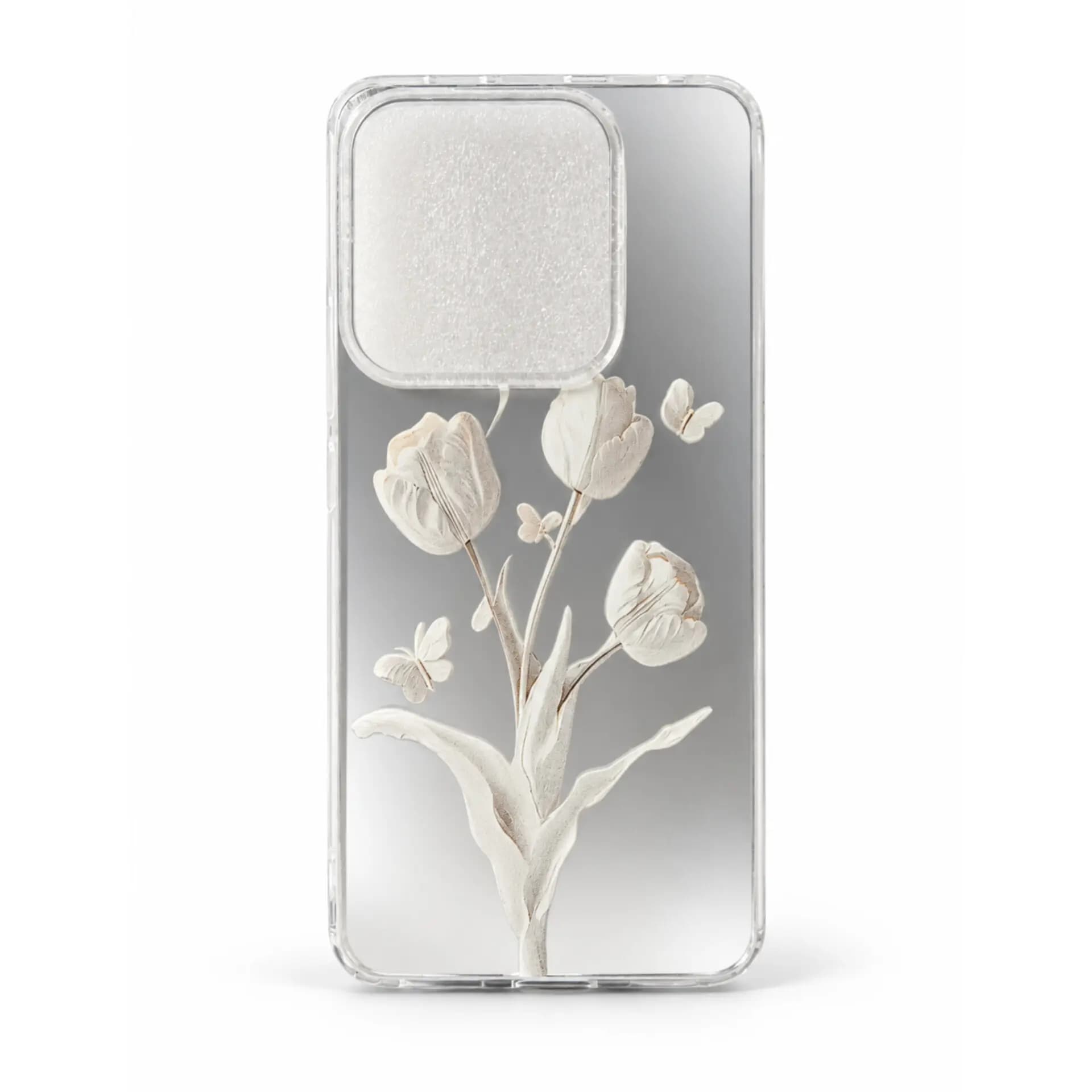 قاب IMD شیائومی Redmi Note 14 4G طرح لاله سفید و پروانه نقره‌ای