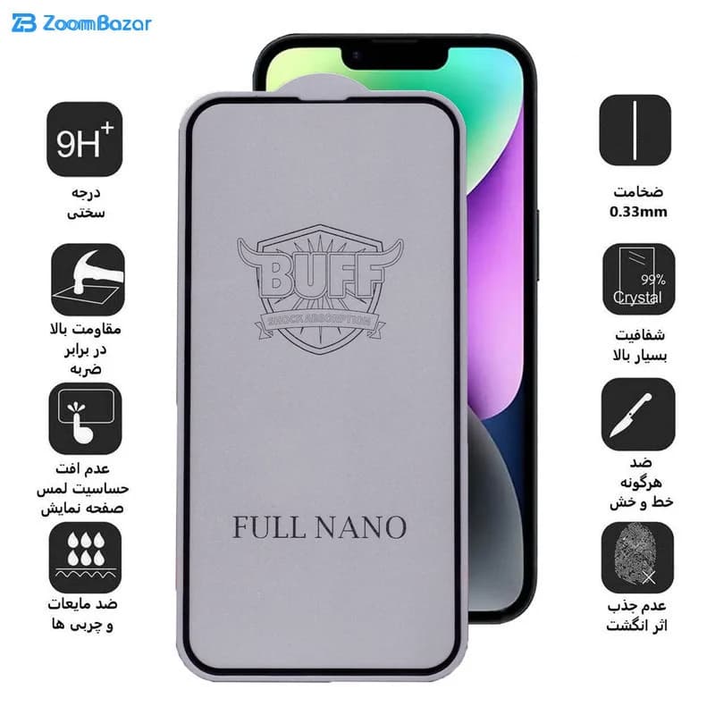 گلس بوف مدل Full Nano مناسب برای گوشی موبایل اپل iphone 16e/13/13pro/14 — تصویر ۷