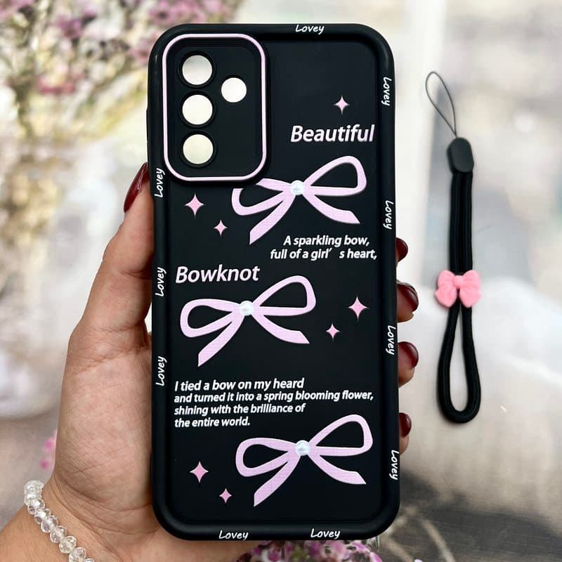 قاب گوشی Galaxy A13 5G / Galaxy A04S سامسونگ Rosella Case سیلیکونی بند آویز دار مچی Solid محافظ لنز دار طرح پاپیون صورتی کد 258951
