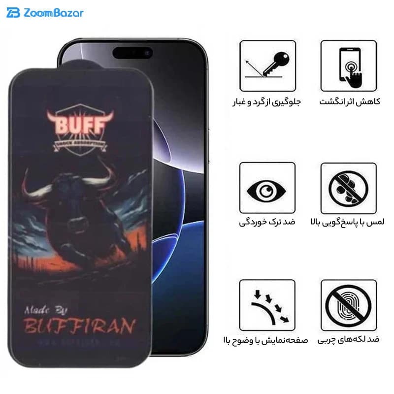 گلس بوف مدل BullRun Buffer-Guarantee مناسب برای گوشی موبایل اپل iPhone 16 Pro Max — تصویر ۶