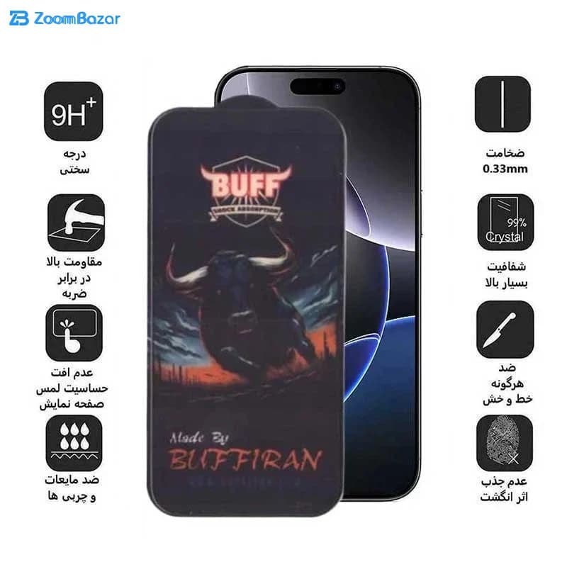 گلس بوف مدل BullRun Buffer-Guarantee مناسب برای گوشی موبایل اپل iPhone 16 Pro Max — تصویر ۳
