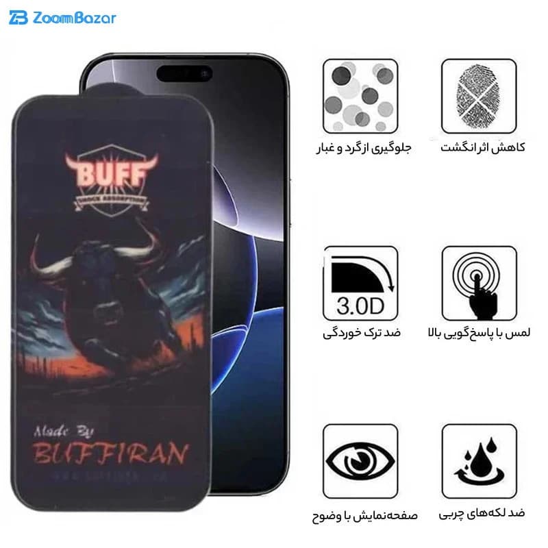 گلس بوف مدل BullRun Buffer-Guarantee مناسب برای گوشی موبایل اپل iPhone 16 Pro Max — تصویر ۵