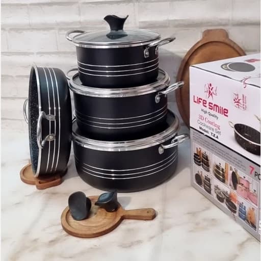 سرویس قابلمه تابه گرانیت نانو 7 پارچه مشکی مات ضخیم نچسب