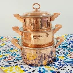 سرویس قابلمه سه تیکه قطر18،20،22تمام مسی زنجان رنگ ثابت — تصویر ۳
