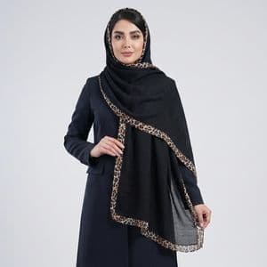 شال زنانه مدل نخی ساده جدید با حاشیه پلنگی کد ana-9080