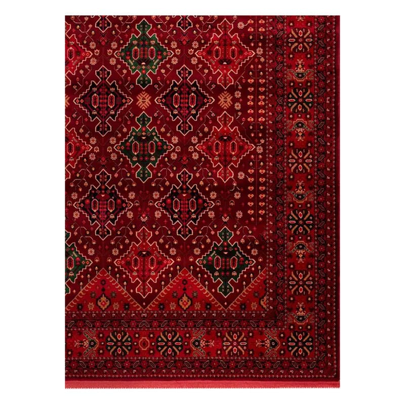 فرش ماشینی 700 شانه فرش بزرگمهر زمینه لاکی حاشیه قرمز کد78110 — تصویر ۵