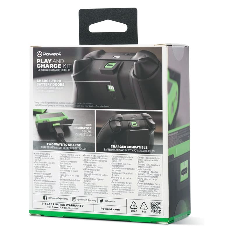 باتری قابل شارژ دسته بازی XBOX Series X/S پاور ای مدل PowerA Play & Charge Kit مجموعه دو عددی — تصویر ۵