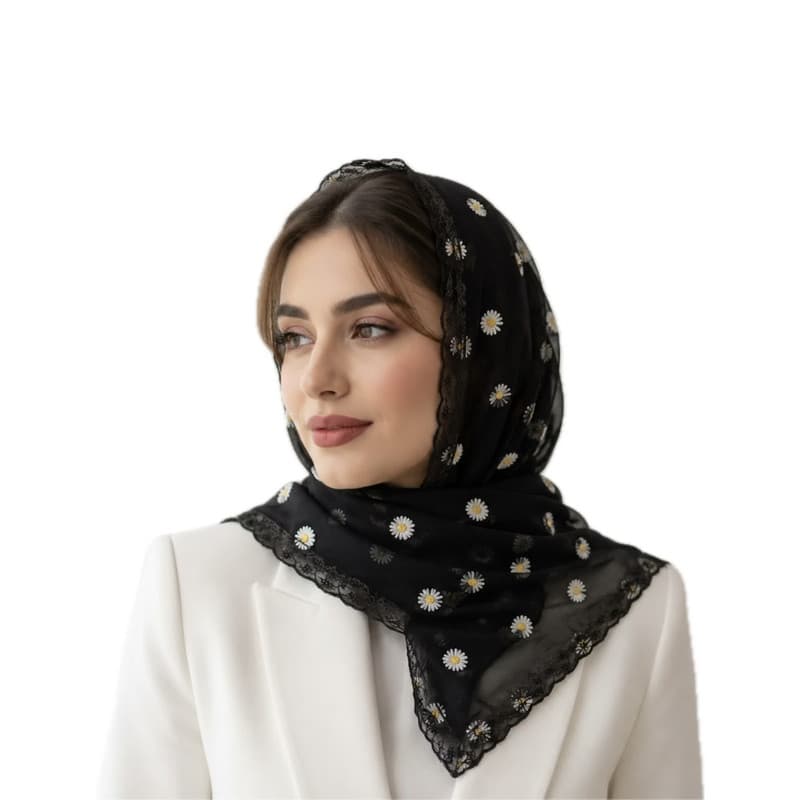 مینی اسکارف تور زنانه مدل بابونه با طول و عرض 75*75 سانتیمتر — تصویر ۴