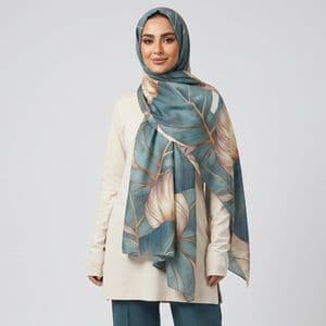 شال زنانه مدل نخی خنک چاپی طرح برگ کد 6061