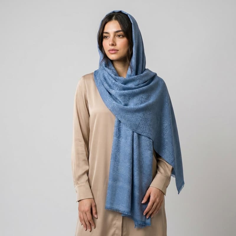 شال نخ زنانه مدل ژاکارد شاین دار با طول و عرض 70x190 سانتیمتر — تصویر ۳