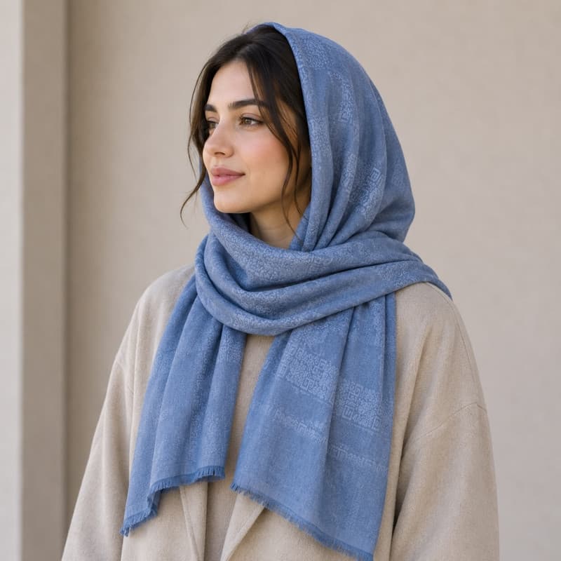 شال نخ زنانه مدل ژاکارد شاین دار با طول و عرض 70x190 سانتیمتر — تصویر ۴
