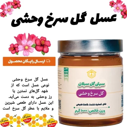 عسل طبیعی گل سرخ ارگانیک وحشی(مستقیم اززنبودار)ارسال رایگان