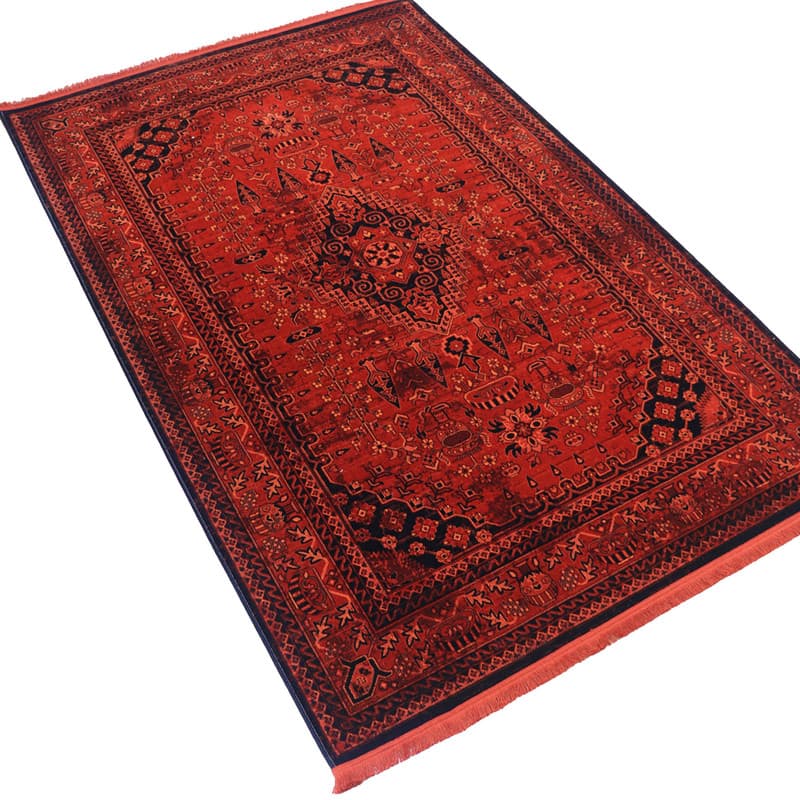 فرش ماشینی کرامتیان طرح بلوچی 4123A زمینه لاکی — تصویر ۶