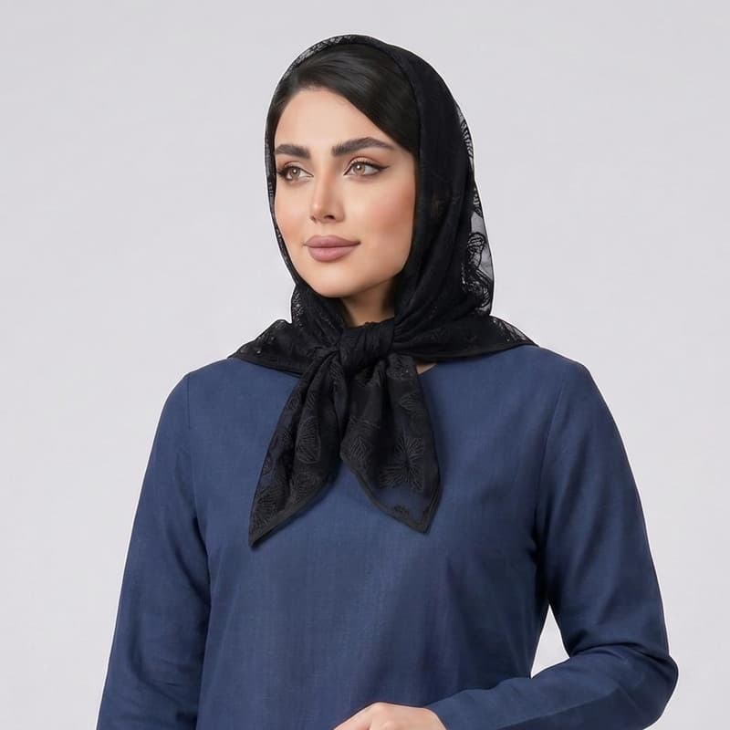 روسری زنانه مدل توری پروانه ای قواره 70 — تصویر ۶