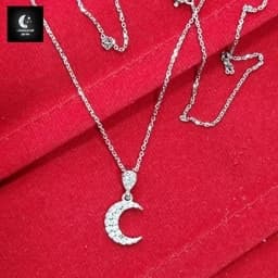 گردنبند نقره زنانه طرح ماه عیار 925با آبکاری طلا سفید بدون ریزش نگین — تصویر ۳