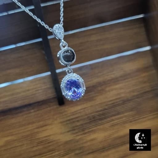 گردنبند نقره زنانه نگین رنگی با سنگ لاو(دوستتدارم به صد زبان )عیار 925 و آبکاری طلا سفید