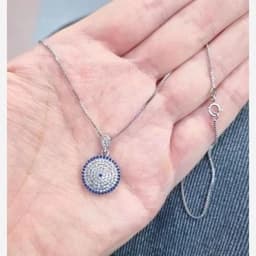 گردنبند نقره زنانه چشم نظردایره باعیار 925 و آبکاری طلا سفید — تصویر ۳