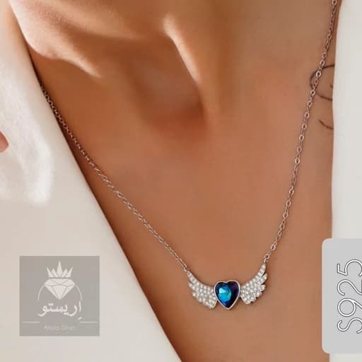 گردنبند نقره قلب بال فرشته با کریستال سواروسکی نقره 925 ایتالیایی و آبکاری طلاسفید
