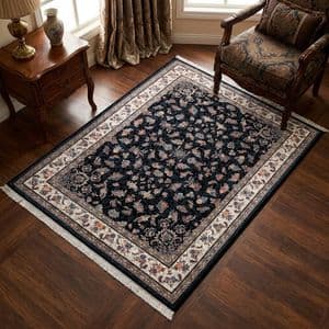 فرش ماشینی زانیس مدل سنتی طرح فانتزی زمینه سرمه ای