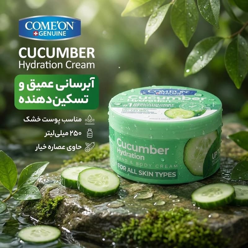 کرم مرطوبکننده صورت و دست کامان مدل CUCUMBER مناسب برای پوست خشک حجم 250 میلیلیتر — تصویر ۳