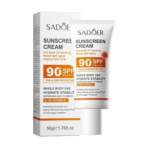 کرم ضد آفتاب بدون رنگ صورت و بدن سادور SPF 90 مدل آلوئه ورا و ویتامین E محافظ UVA ،UVB و PA مناسب برای انواع پوست — تصویر ۲