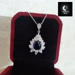 گردنبند نقره زنانه پرکار نگین کبود باعیار 925 و آبکاری طلا سفید — تصویر ۳
