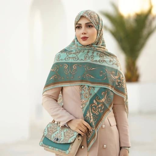 ست کیف و روسری رنگ فیروزه ای ست کیف و شال روسری نخی رنگ آبی mo1035 — تصویر ۲
