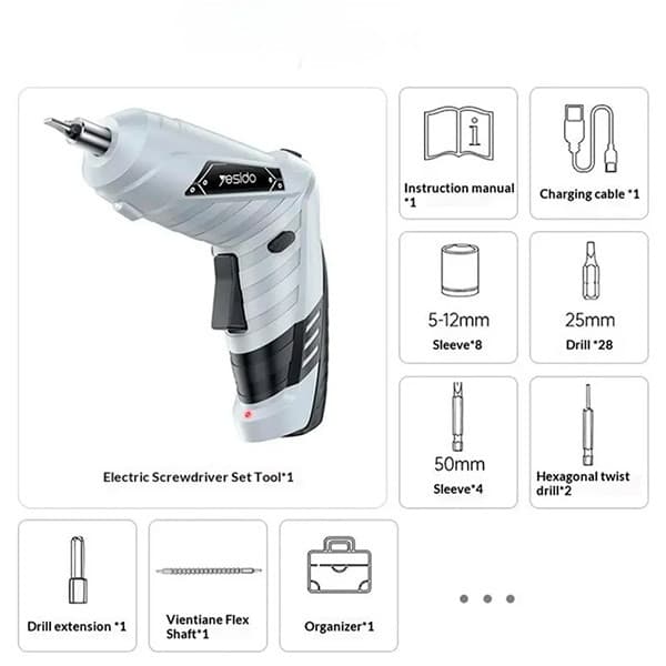 پیچ گوشتی شارژی چکشی 60 وات یسیدو مدل EC34 مجموعه 46 عددی — تصویر ۵