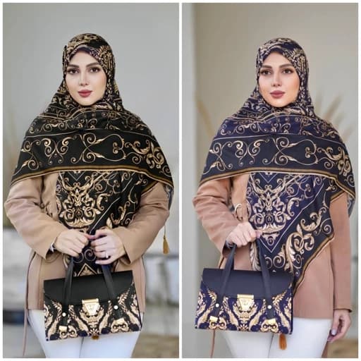ست کیف و روسری(شال)طرح الیزابت در پنج رنگ روسری نخی قواره دار — تصویر ۲