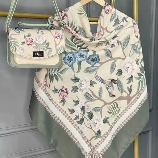 ست کیف و روسری (شال) طرح گلاره در شش رنگ برند مونتلا- روسری نخی قواره 130 — تصویر ۲