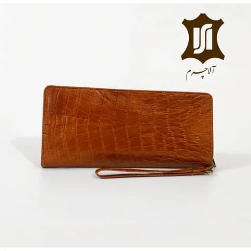 کیف دسته چک مردانه و زنانه چرم طبیعی گاوی طرح کروکودیلی — تصویر ۲