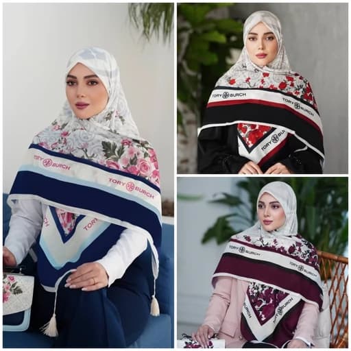 روسری (شال) نخی طرح توری برچ در شش رنگ ، روسری نخی قواره دار — تصویر ۲