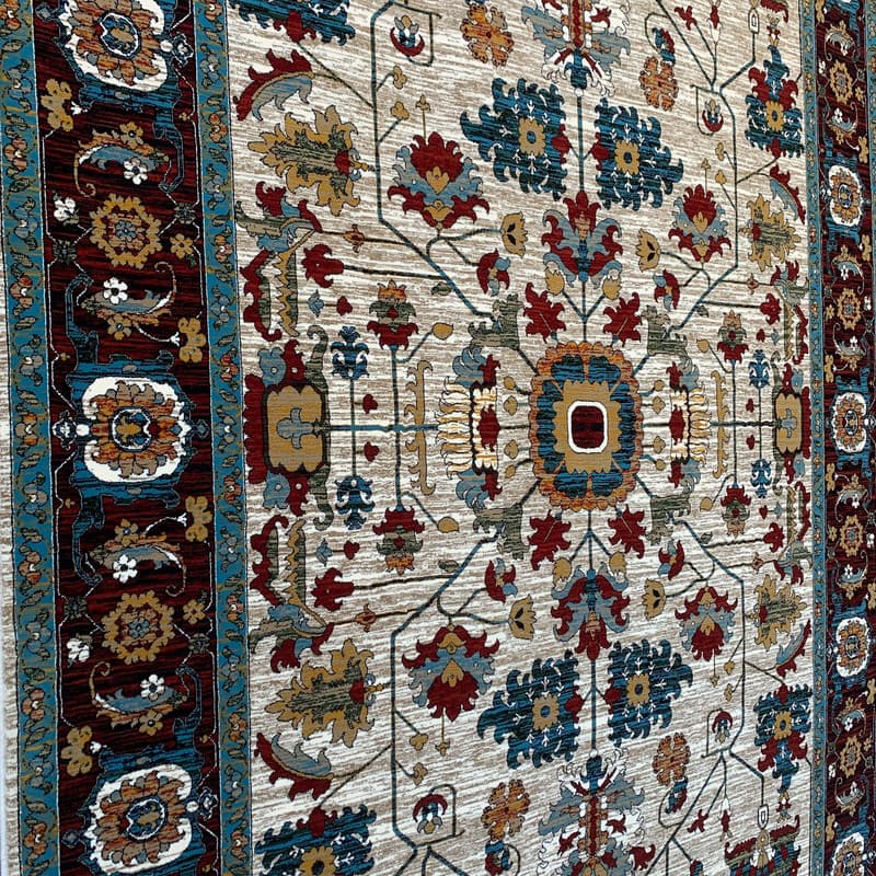 فرش ماشینی 700 شانه لک لک زمینه کرم حاشیه لاکی مدل 1815 — تصویر ۴