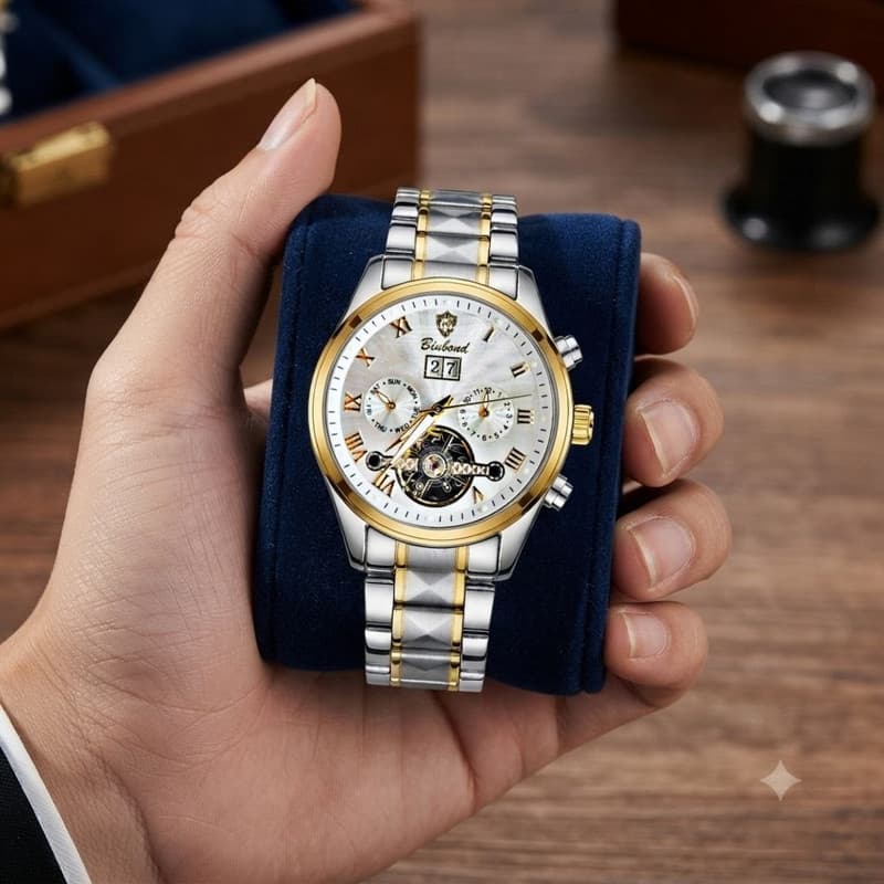 ساعت مچی عقربه ای مردانه سه موتور فعال اتومات فول تایم بین باند کد 02 — تصویر ۶
