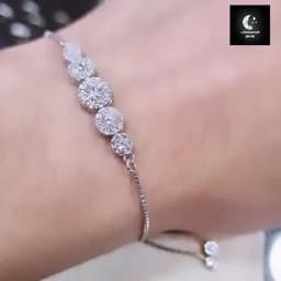 دستبند نقره زنانه نگین درشت باعیار 925 و آبکاری طلا سفید — تصویر ۳