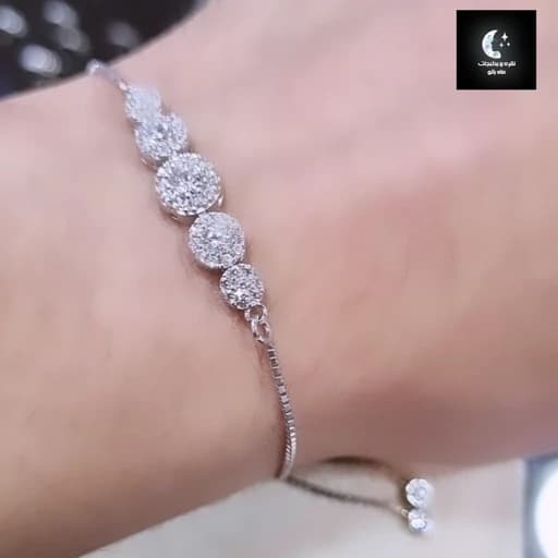 دستبند نقره زنانه نگین درشت باعیار 925 و آبکاری طلا سفید