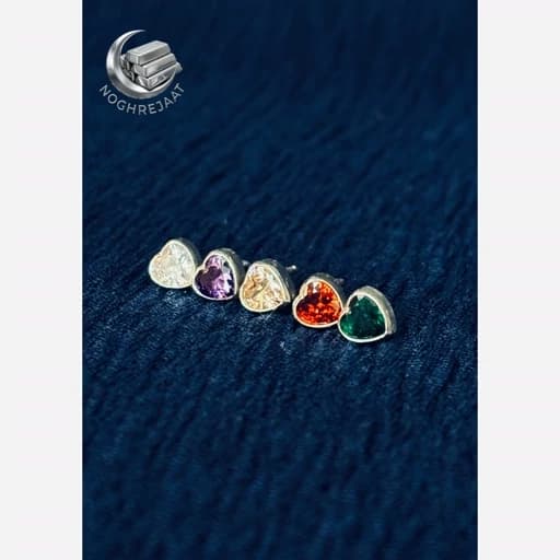 گوشواره نقره عیار925، قلبی با سنگ اتمی (مناسب هدیه(