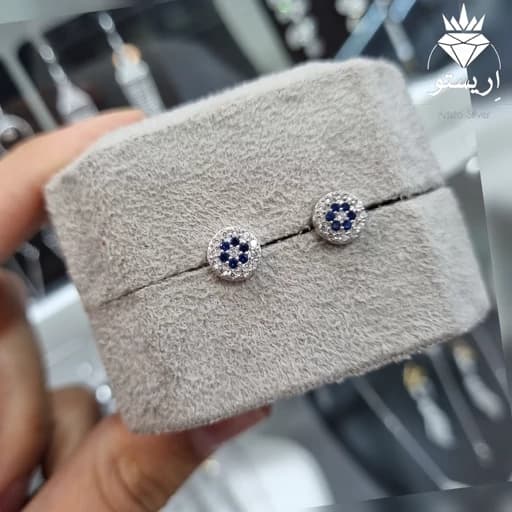 گوشواره نقره چشم نظر ظریف و خاص عیار 925 و آبکاری طلاسفید